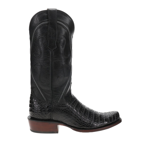 Shop Black Mens Caiman Belly 13 Inch Narrow Square Toe  display picture 1