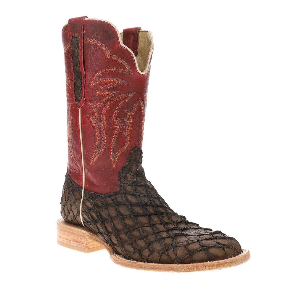 Shop Brown, Red Mens Pirarucu Embroidered Wide Square Toe Cowboy Boots ...