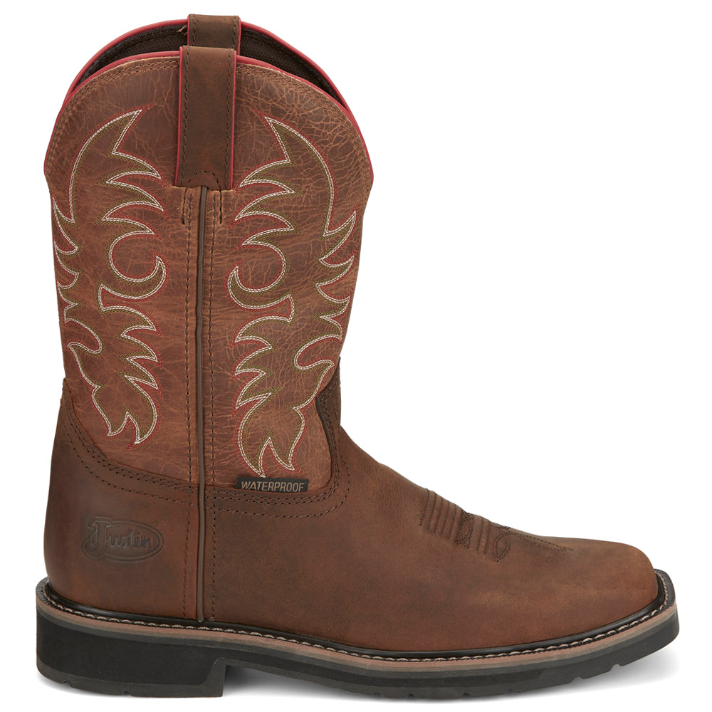 Shop Brown Mens Justin Original Workboots Driller Waterproof Square Toe Cowboy Boots â Shoebacca