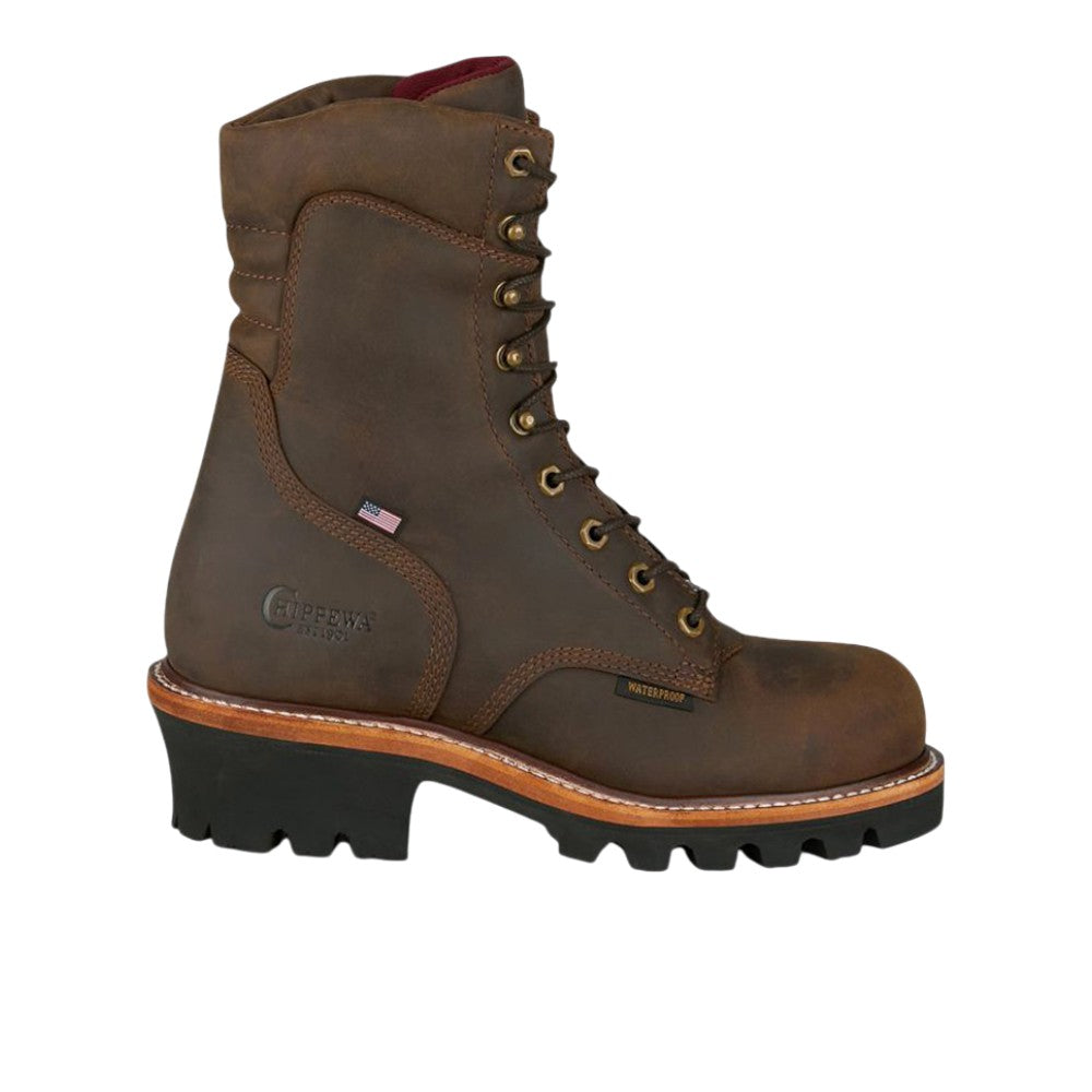 Supeer Lagger Shop Brown Mens USA Super Logger 8 Inch Waterproof Soft Toe Work Boots ...